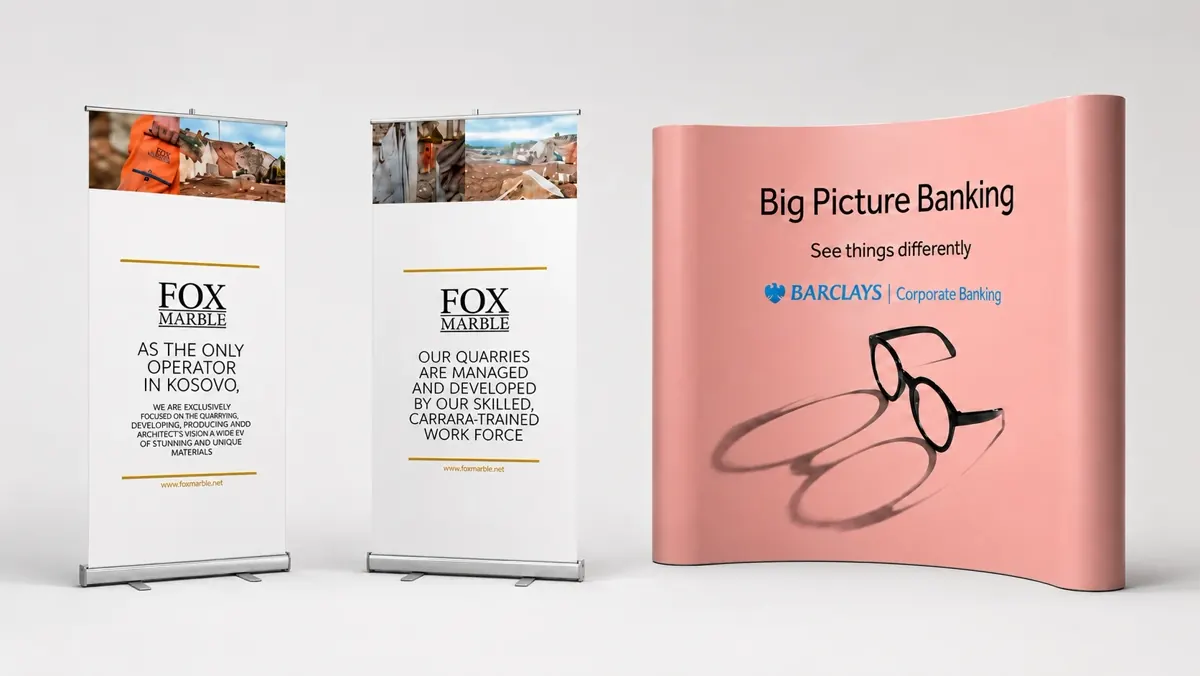 Exhibition stand with printed marble graphics built and installed by City Images
