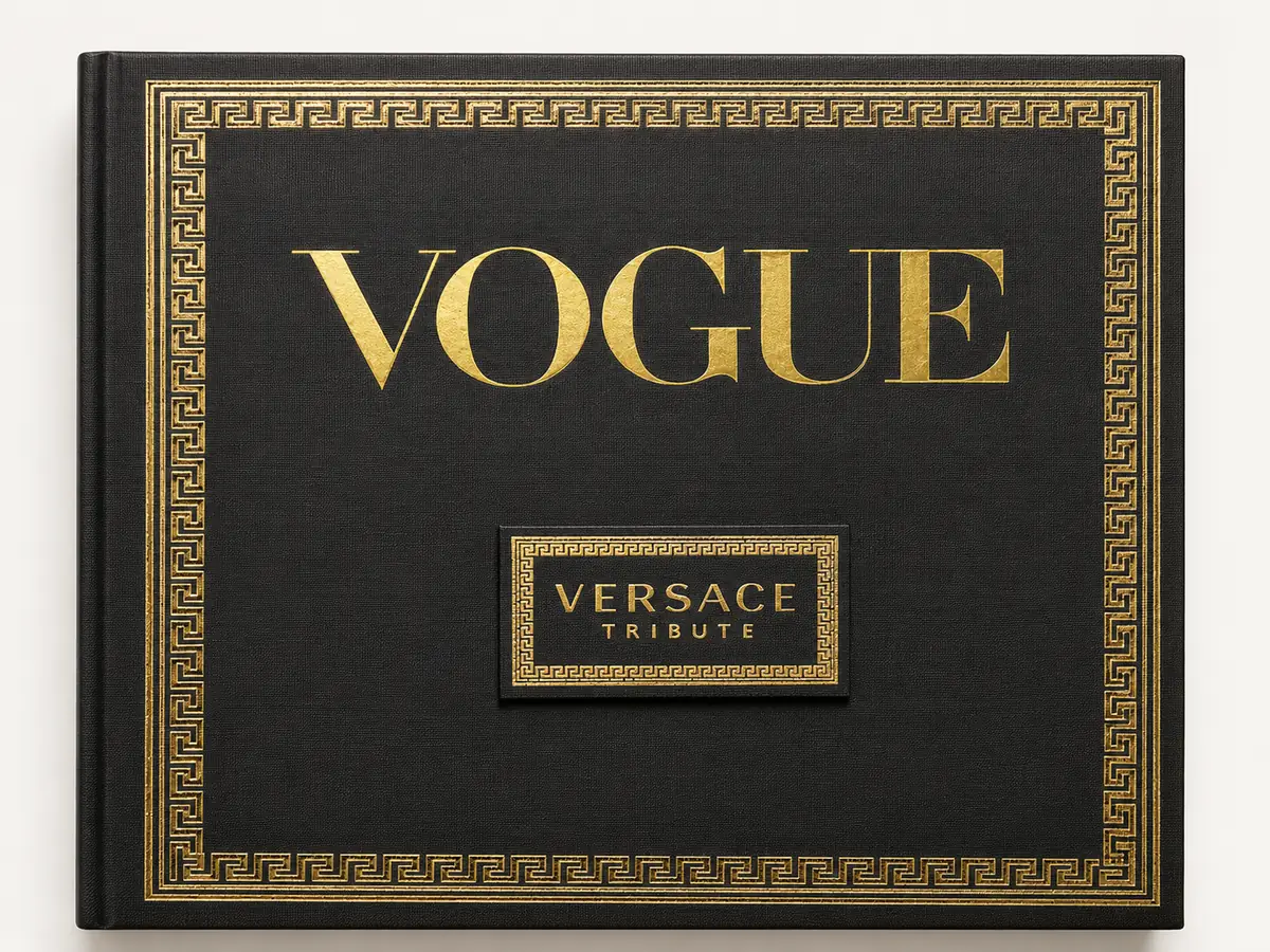 Black cloth-bound presentation case with gold foil lettering and ornamental foil border
