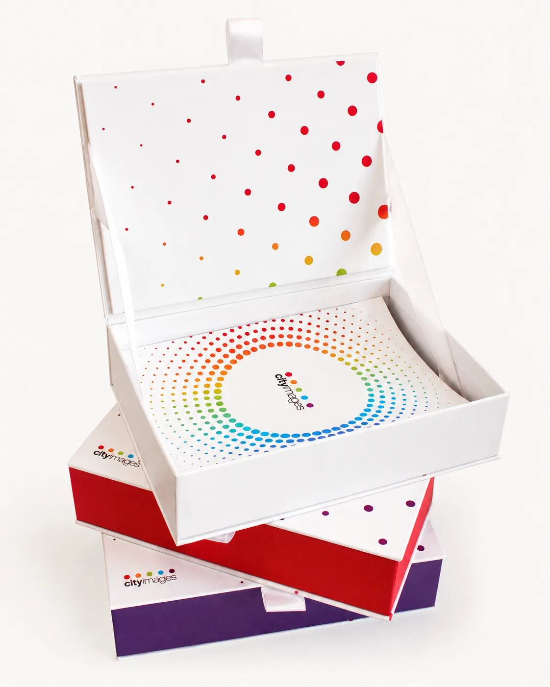 Stack of custom printed presentation boxes