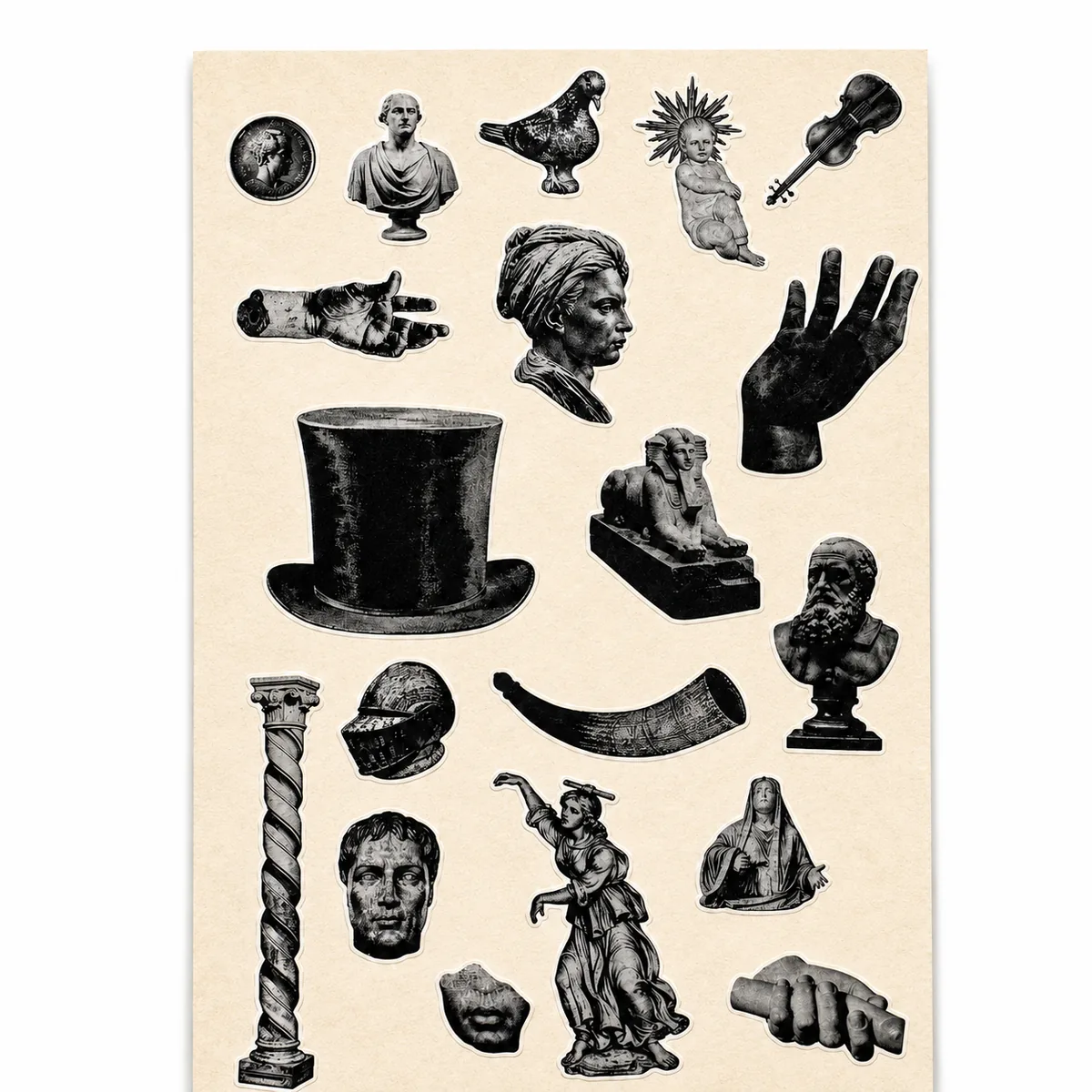 Kiss-cut sticker sheet holding several designs on one backing