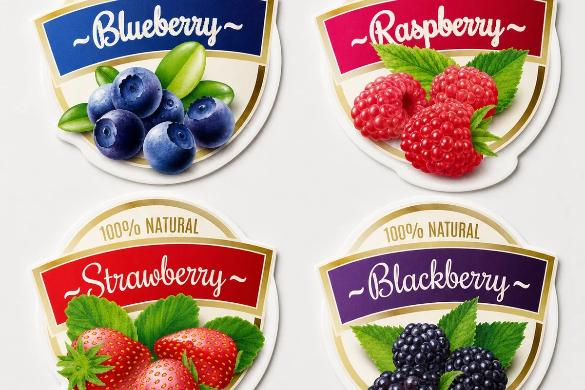 Printed sticker and label material sample