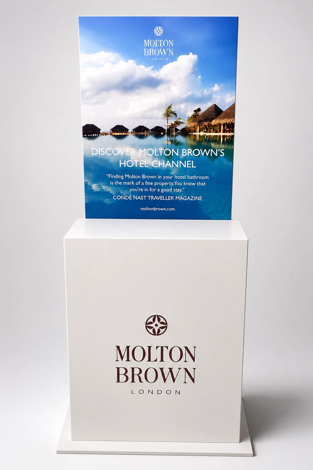 Molton Brown printed showroom plinth, structural plinth wrap and finishing built by City Images London