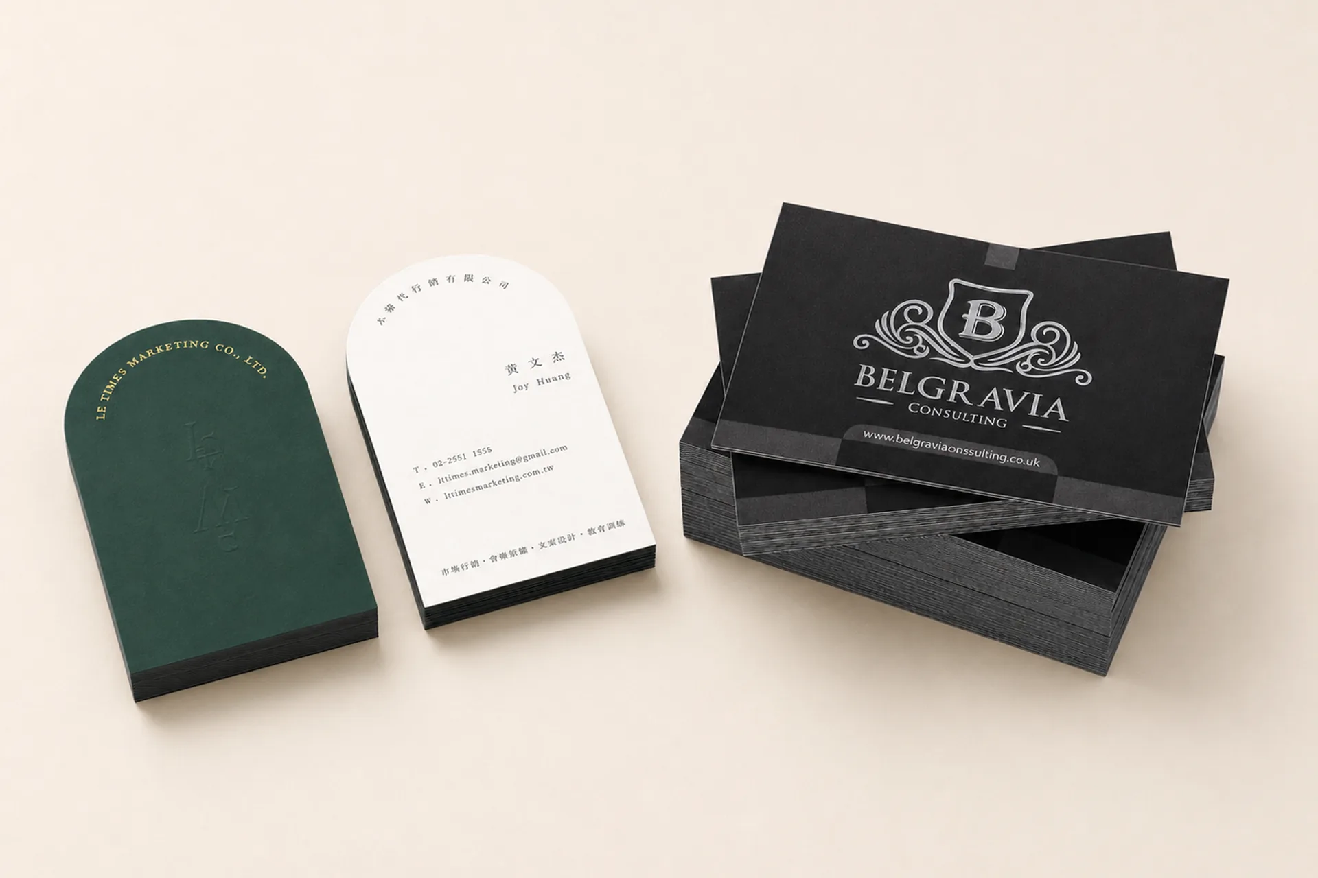 Business card printing with foil and emboss finishes