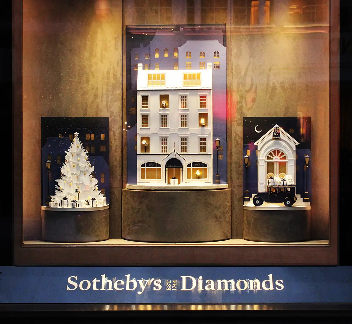 Custom-built Christmas window display for a luxury retailer in London
