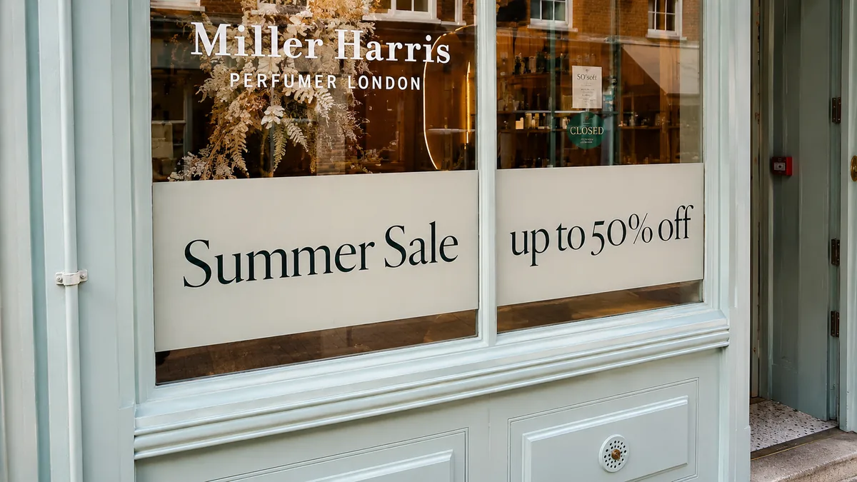 Frosted vinyl privacy band across a London boutique shopfront window