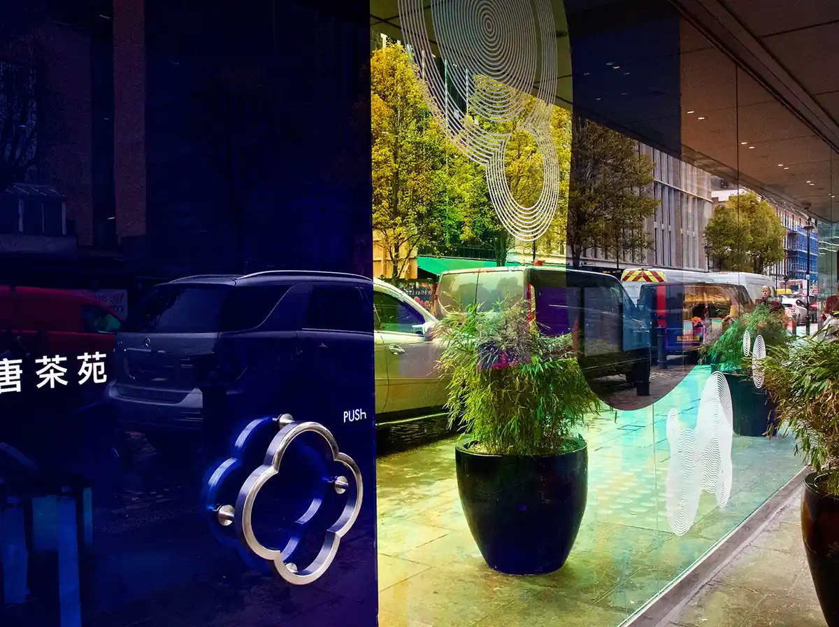 Window graphics London: holographic effect window film on a retail display window