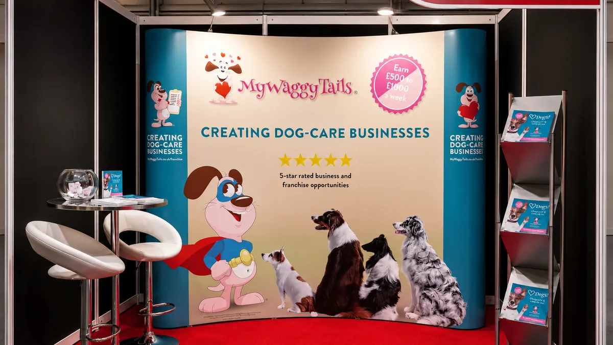 MyWaggyTails dog care franchise exhibition stand printed by City Images