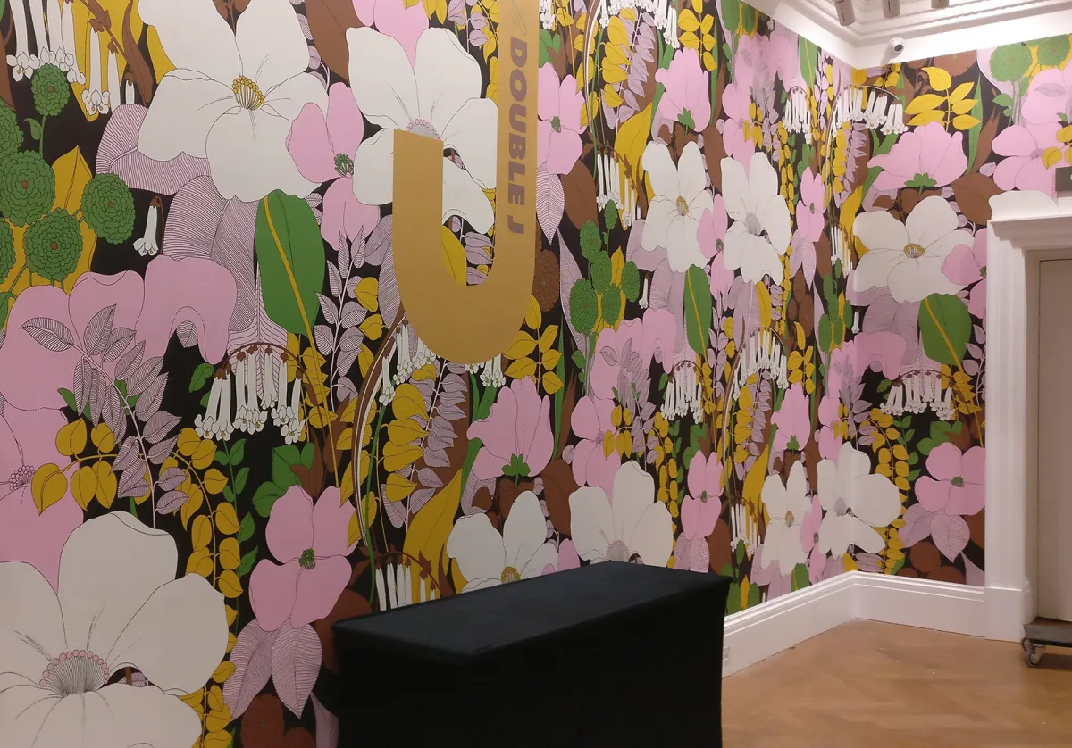 Custom printed floral wallpaper installation