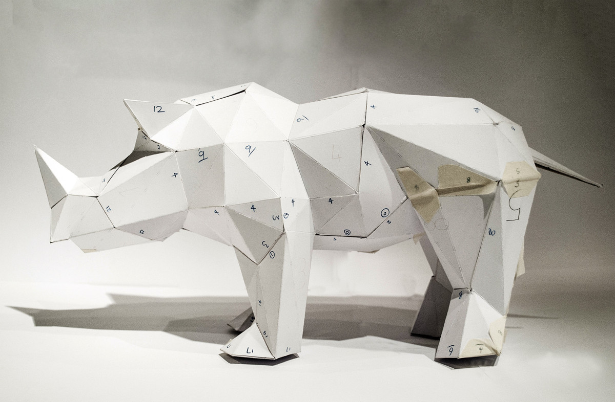 Cardboard engineered rhino sculpture